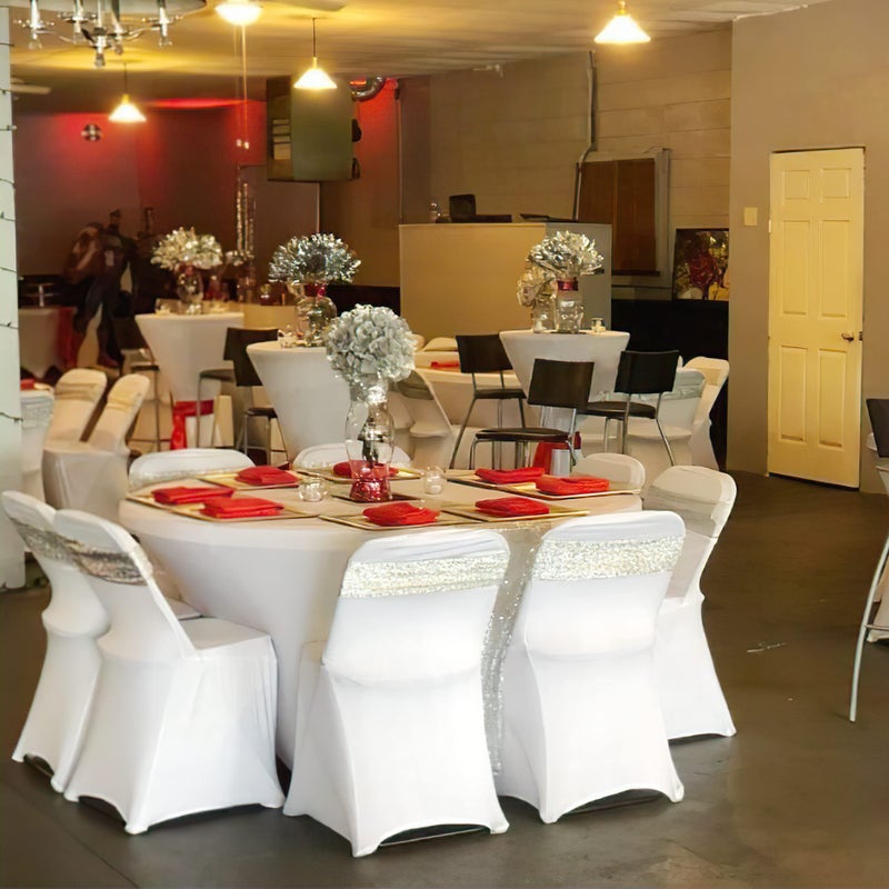 GFCC 5FT White Round Stretch Tablecloth 60 Inch Spandex Tablecloth Elastic Table Cover for Wedding Party Restaurant Fitted Table Cloth - Image 2